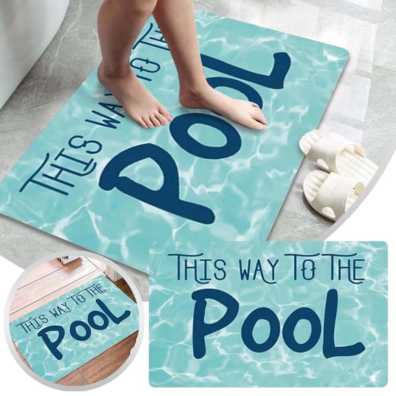 This Way to The Pool Doormat - Blue Modern Non- Mat, 23.6x15.7 Inch, Water-Resistant Entrance Rug for Farmhouse, Garden, Front Hall Decor