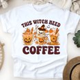 thumbnail image 1 of This Witch Need Coffee Graphic Tee | Funny Pumpkin Latte Shirt for Women, White, Size S, 1 of 6