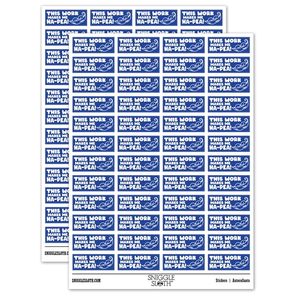 This Work Makes Me Ha-Pea Happy Teacher Student School Sticker Set - Dark Blue - Gloss Finish - 1.25" Mini