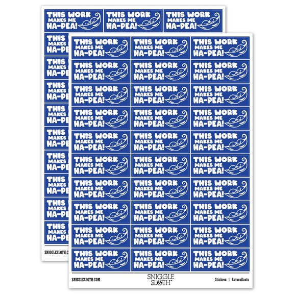 This Work Makes Me Ha-Pea Happy Teacher Student School Sticker Set - Dark Blue - Gloss Finish - 1.75" Medium