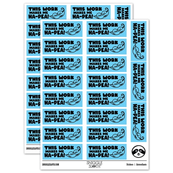 This Work Makes Me Ha-Pea Happy Teacher Student School Sticker Set - Light Blue - Gloss Finish - 2.00" Large