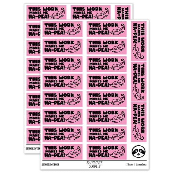 This Work Makes Me Ha-Pea Happy Teacher Student School Sticker Set - Light Pink - Gloss Finish - 2.00" Large