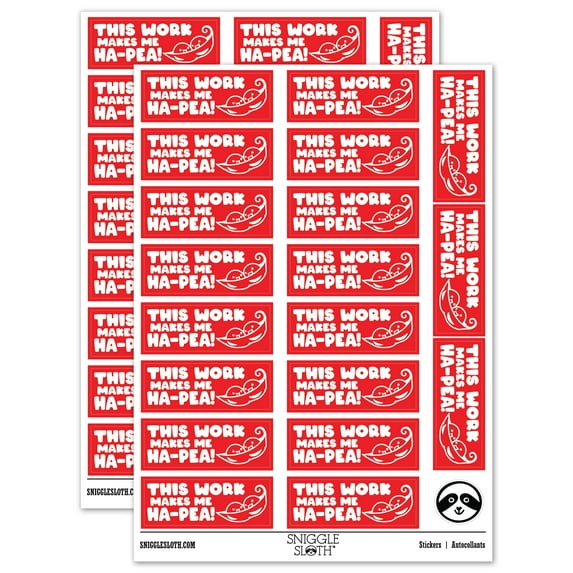 This Work Makes Me Ha-Pea Happy Teacher Student School Sticker Set - Red - Gloss Finish - 2.00" Large