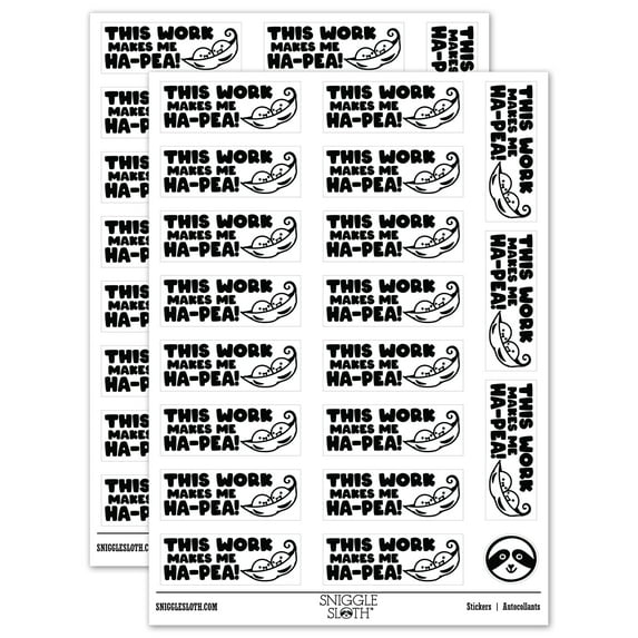 This Work Makes Me Ha-Pea Happy Teacher Student School Sticker Set - White - Gloss Finish - 2.00" Large