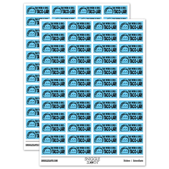 This Work is Spec-taco-lar Spectacular Teacher Student School Sticker Set - Light Blue - Gloss Finish - 1.25" Mini