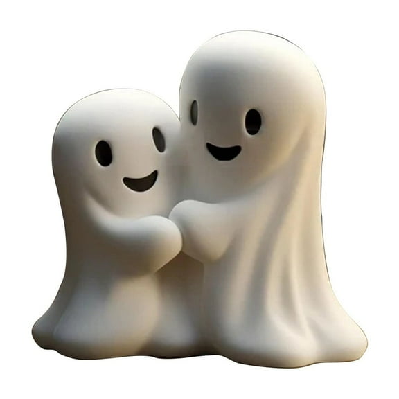 This adorable ceramic ghost figurine set features cute smiling ghost couple figurines, perfect for home, office, desk, and Halloween decorations.