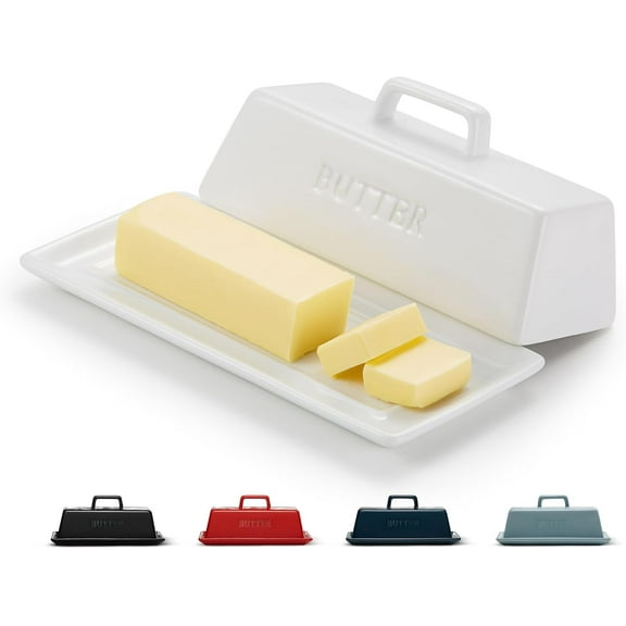 This ceramic butter dish with a lid is suitable for kitchen countertops and can be used as a tray, storage box, or stand.