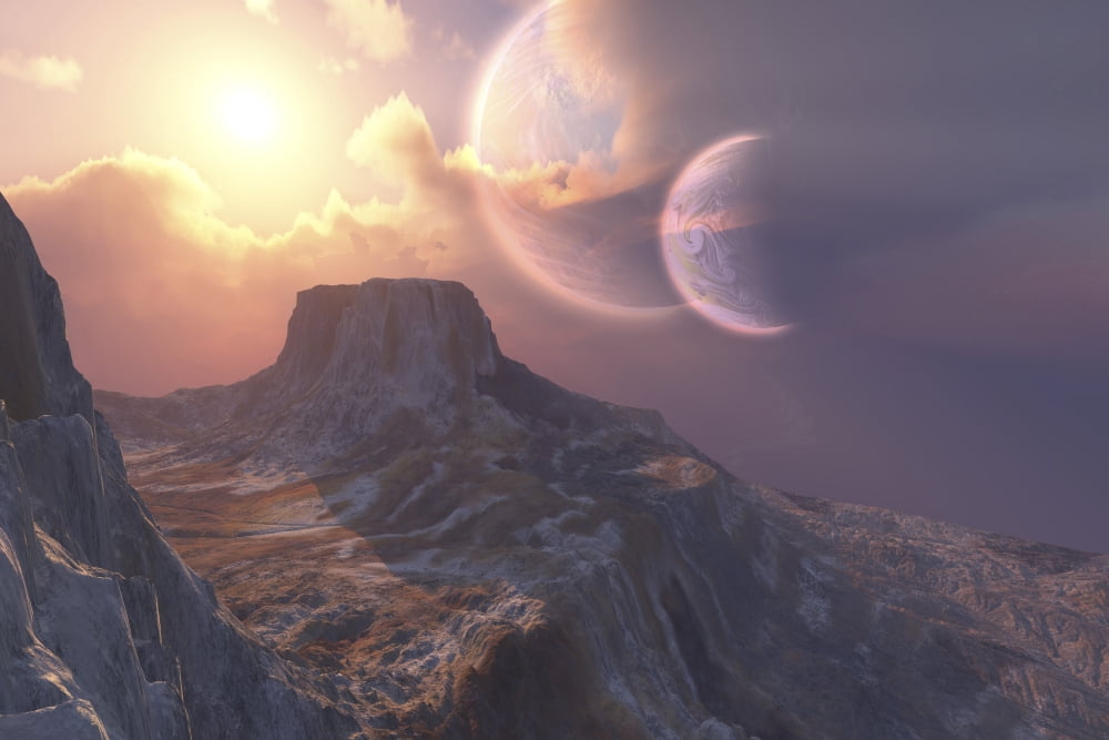 This earthlike planet has a double moon system Canvas Art - Corey FordStocktrek Images (18 x 12)