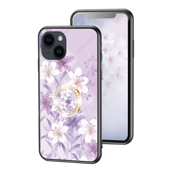 This iPhone 6 phone case comes with a 360° rotating metal ring, making it convenient to carry. It features a magnetic stand and a floral pattern.