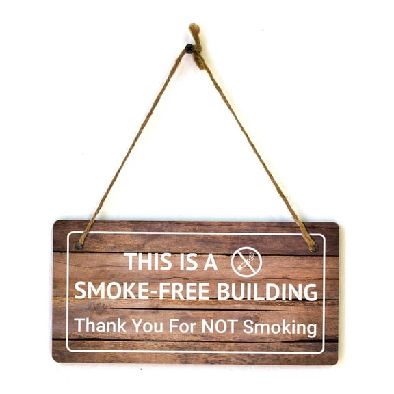 This is A Smoke Free Building Thank You for NOT Smoking | Rustic Oak Wood 5 x 10" Hanging Sign