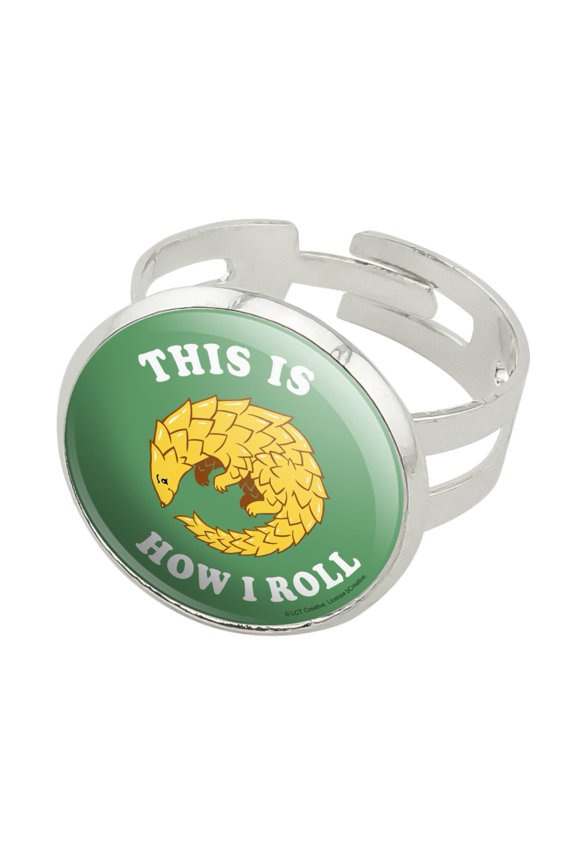 This is How I Roll Armadillo Funny Humor Silver Plated Adjustable Novelty Ring