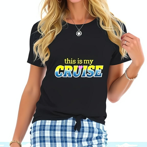 This is My CRUISE Cotton Short Sleeve T-Shirt for Women - Vibrant Colorful Design Perfect for Beach and Travel Adventures