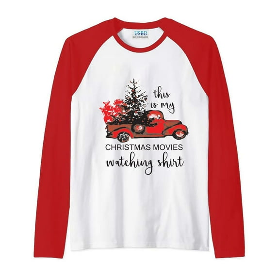 This is My Christmas Movie Watching Shirt For Men Long Sleeve Christmas Graphic Tee Shirts Top Size: Small, Color: Red