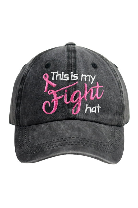 This is My Fight Hat, Distressed Cotton Adjustable Embroidered Pink Ribbon Breast Cancer Baseball Cap