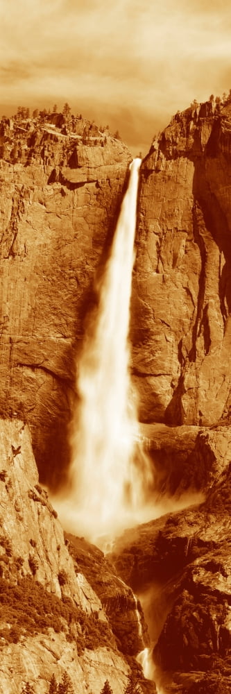 This is Upper Yosemite Falls in sepiatone Canvas Art - Panoramic Images (36 x 12)