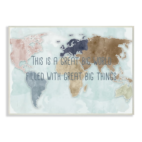 This is a Great Big World Phrase Map of Continents 15 in x 10 in Framed Painting Art Print, by Stupell Home Décor
