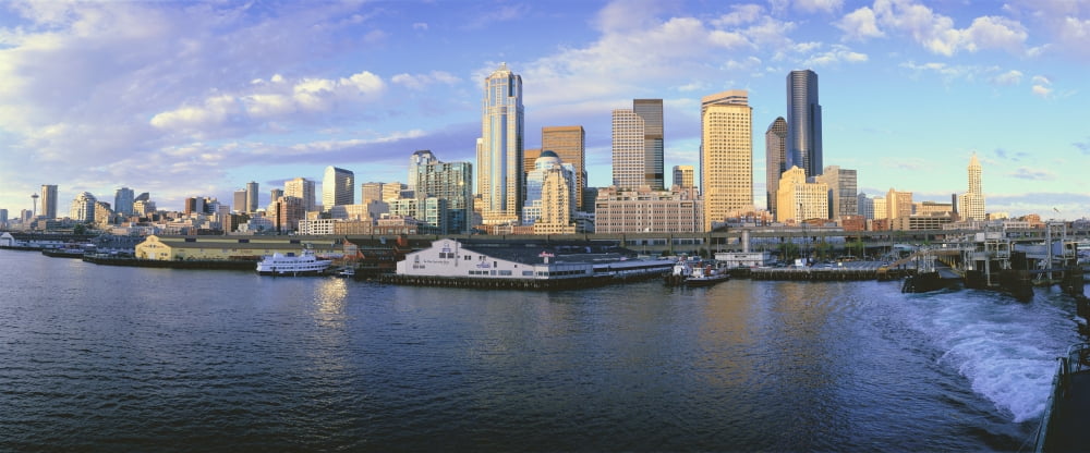 This is the skyline and harbor of Seattle Canvas Art - Panoramic Images (36 x 12)