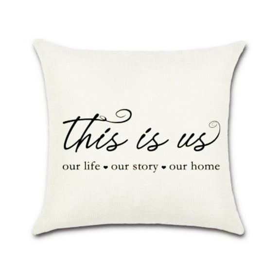 This is us - Cursive Script Writing Design Cotton Linen Fabric Decorative Indoor Outdoor Throw Pillow Cover Set 18x18