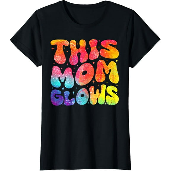 This mom glows Happy Mothers Day tie dye Funny colors 80's T-Shirt100% cotton