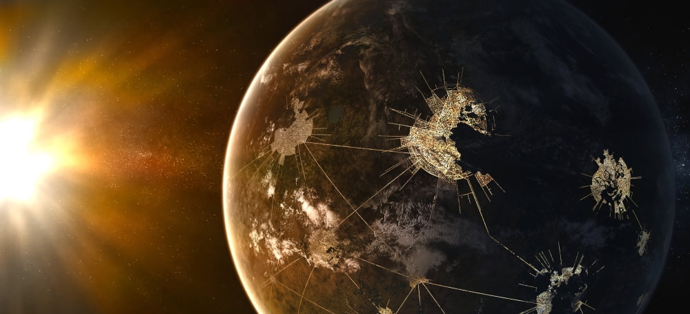 This planet is home to the capital of Asellus Secundus Canvas Art - Frieso HoevelkampStocktrek Images (21 x 10)
