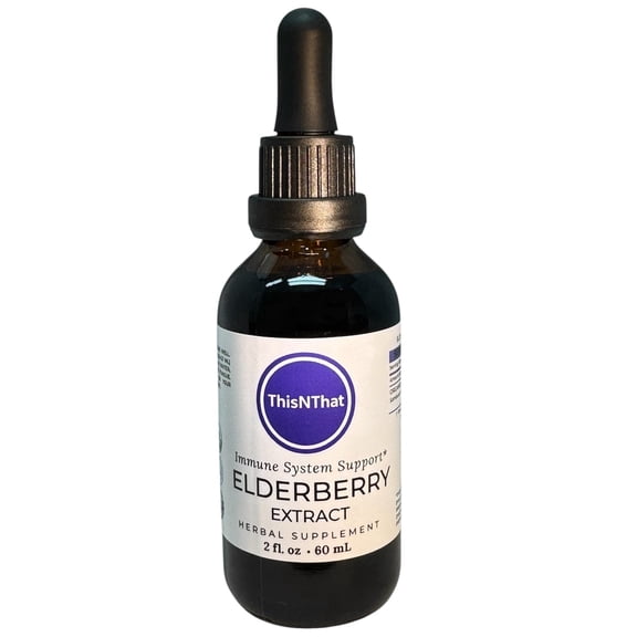ThisNThat Organic Elderberry Glycerin Extract Tincture, Vegan, Non-GMO, Gluten-Free, Sugar-Free, Alcohol-Free, Immune Support, 1 Count, 2 fl oz