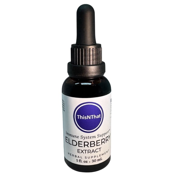 ThisNThat Organic Elderberry Herbal Glycerin Extract, Gluten, Sugar & Alcohol Free, Vegan, Non GMO Tincture for Immune System & Wellness Support, Safe for Children & Pets, 1 oz