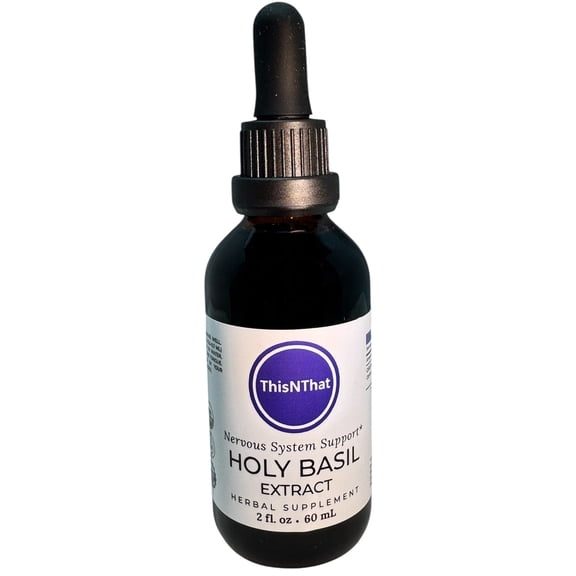 ThisNThat Organic Holy Basil Herbal Glycerin Extract, Gluten, Sugar & Alcohol Free, Vegan, Non GMO Tincture for Nervous & Immune System Support, 2 oz