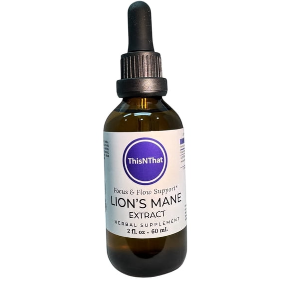 ThisNThat Organic Lions Mane Herbal Glycerin Extract, Gluten, Sugar & Alcohol Free, Vegan, Non GMO Tincture for Nervous & Immune System Support, 2 oz