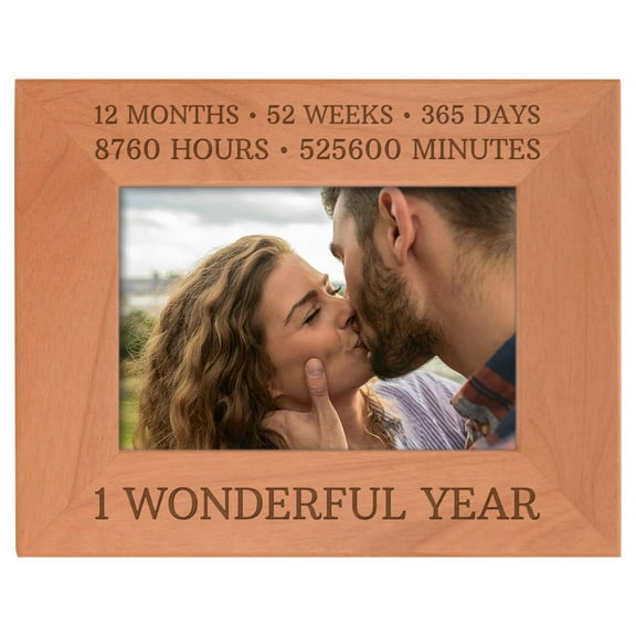 ThisWear Personalized Gifts 1st Year Married Wedding Anniversary Frame 1 Wonderful Year Natural Wood Engraved 4x6 Landscape Picture Frame Wood