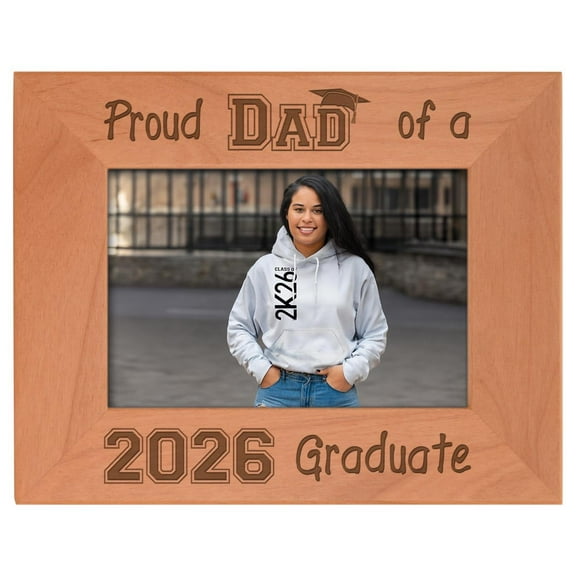 ThisWear 2026 Graduation Gifts For Proud Dad of a 2026 Graduate Wood Laser Engraved Landscape 4x6 Picture Frame