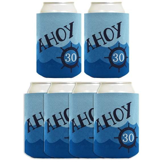 ThisWear 30th Birthday Gifts for All Funny Beer Coolie Ahoy 30 Sailing Boating Nautical Gift 6 Pack Can Coolie Drink Coolers Coolies Ocean