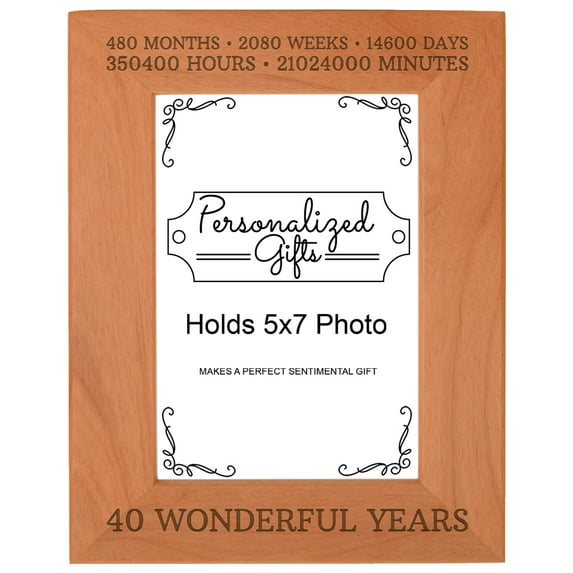 ThisWear 40th Anniversary Gifts 40 Wonderful Years Wood Laser 5x7 Portrait Picture Frame