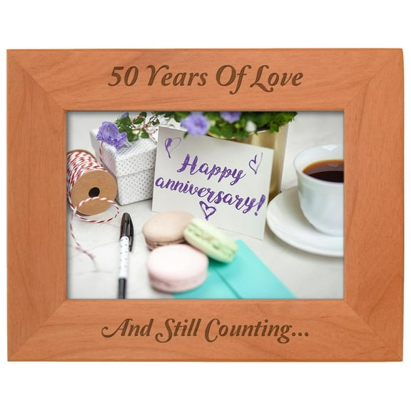 ThisWear Personalized Gifts 50th Anniversary Frame 50 Years and Counting Natural Wood Engraved 5x7 Landscape Picture Frame Wood