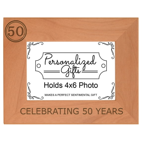 ThisWear 50th Birthday Gift Celebrating 50 Years Wood Laser 4x6 Landscape Picture Frame