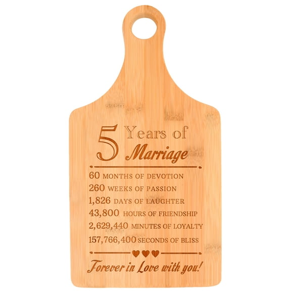 ThisWear 5th Anniversary 5 Years of Marriage Forever in Love Paddle Shaped Bamboo Cutting Board