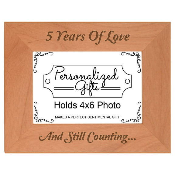 ThisWear 5th Anniversary Gifts 5 Years and Counting Wood Laser 4x6 Landscape Picture Frame