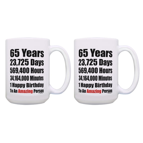 ThisWear 65th Birthday Gifts 65 Years 1 Happy Birthday Mug Set 2 Pack Gift 15oz Coffee Mugs
