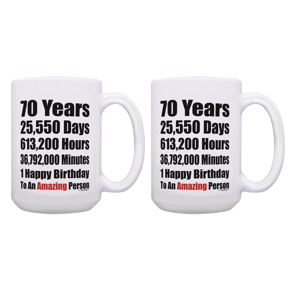 ThisWear 70th Birthday Gifts 70 Years 1 Happy Birthday Mug Set 2 Pack Gift 15oz Coffee Mugs