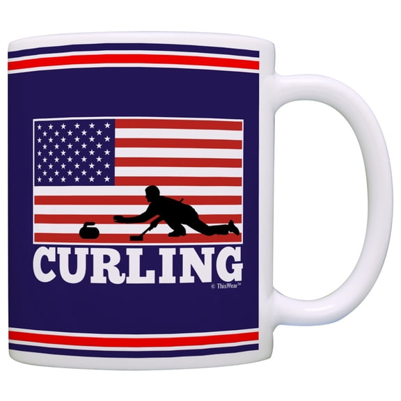 ThisWear American Pride Curling United States Flag 11 ounce Coffee Mug Blue