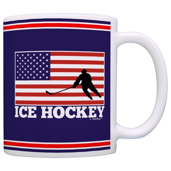 ThisWear American Pride Ice Hockey United States Flag 11 ounce Coffee Mug Blue