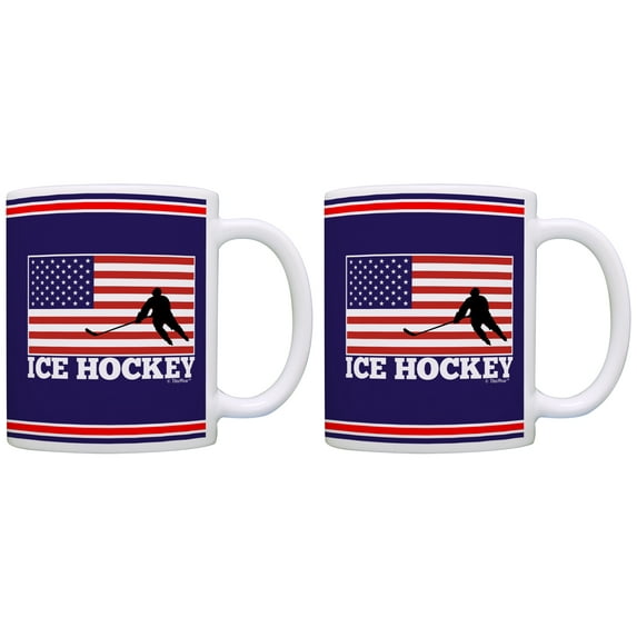 ThisWear American Pride Ice Hockey United States Flag 2 Pack 11oz Ceramic Coffee Mugs