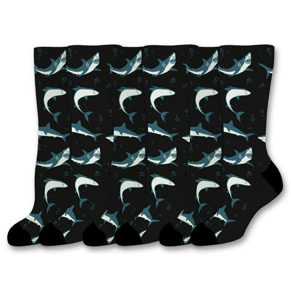 ThisWear Animal Apparel Blue Shark Socks Women Shark Socks Men Nautical Gift Set 6-Pair Novelty Crew Socks