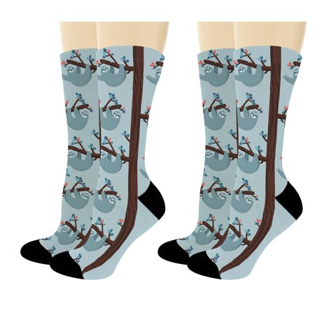 ThisWear Animal Print Socks Sloth Crew Socks Sloth Gift Set Sloth Related Gifts 2-Pair Novelty Crew Socks
