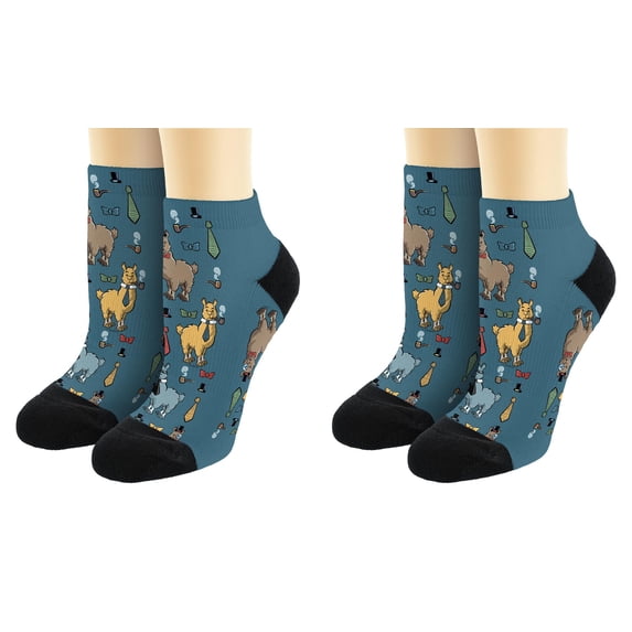 ThisWear Animal Socks Lama Tie Socks Joke Gift Barnyard Animal Print Socks 2-Pairs Novelty Ankle Socks