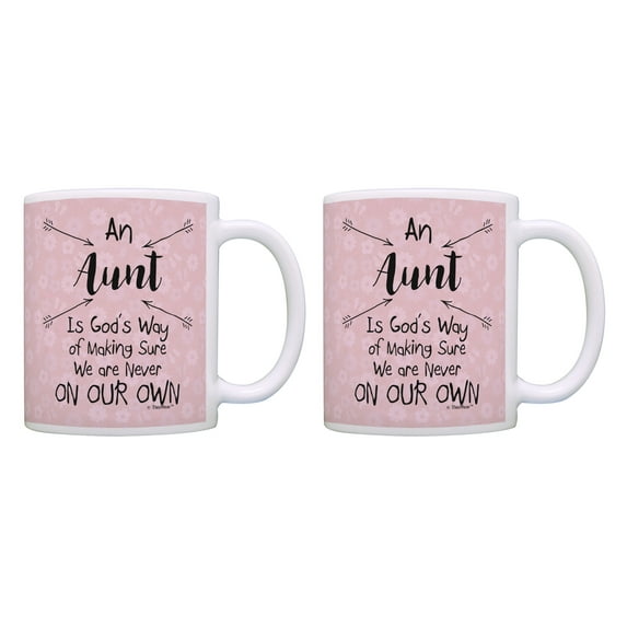 ThisWear Aunt Christian Gifts Are Never On Our Own Christian Aunt Cup 11 ounce 2 Pack Coffee Mugs Pink