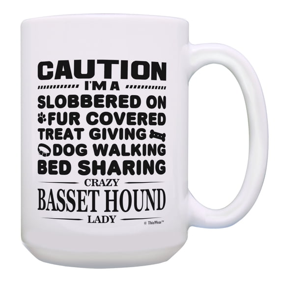 ThisWear Basset Hound Coffee Mug Caution Crazy Basset Hound Lady Dog Mom Coffee Mug Coffee Mug