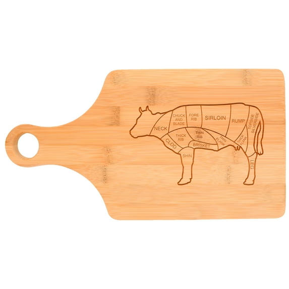 ThisWear Beef Butcher Cuts Cow Kitchen Decor Barbecue BBQ Burgers Paddle Shaped Bamboo Cutting Board