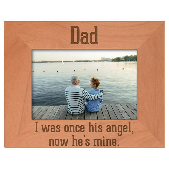 ThisWear Bereavement Gifts Dad I Was Once His Angel Now He's Mine Funeral Gifts Natural Wood Engraved 4x6 Landscape Picture Frame Wood