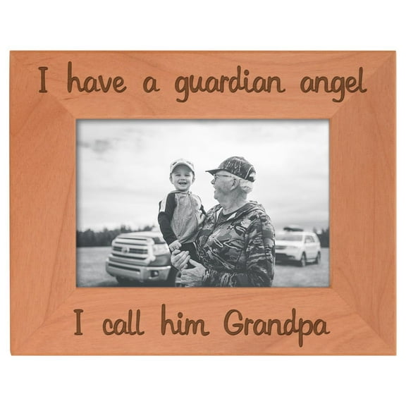 ThisWear Bereavement Gifts Grandpa I Have a Guardian Angel Funeral Gifts Natural Wood Engraved 4x6 Landscape Picture Frame Wood