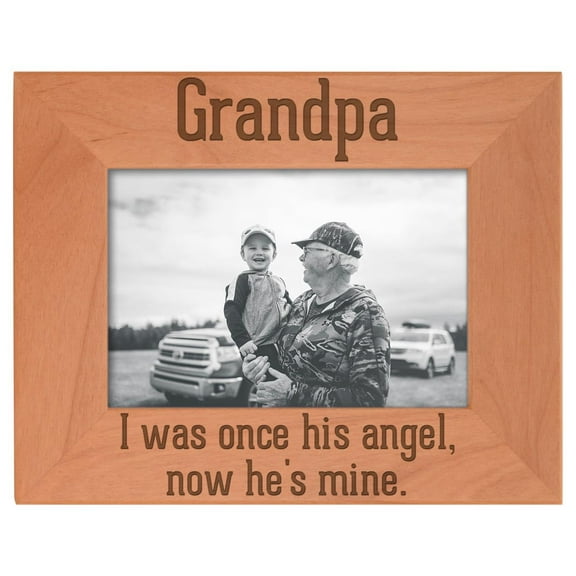 ThisWear Bereavement Gifts Grandpa I Was Once His Angel Now He's Mine Funeral Gifts Natural Wood Engraved 4x6 Landscape Picture Frame Wood